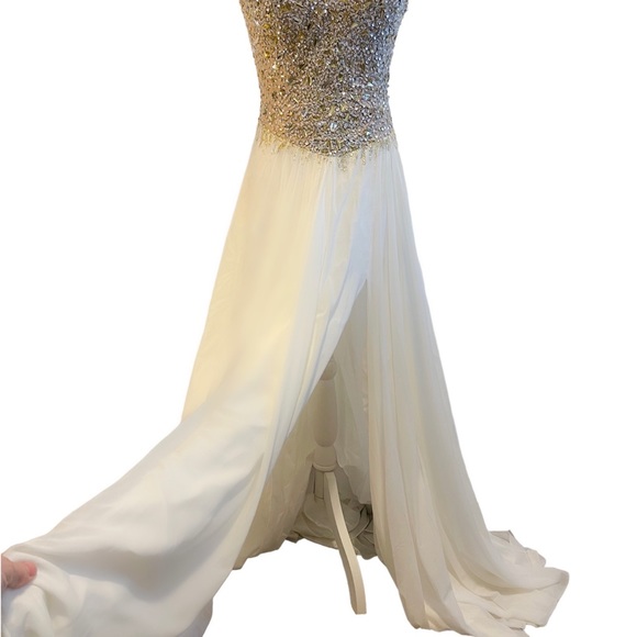 COYA Collection Beaded Bodice Strapless Long Ivory Formal Dress COYA Sz S - Picture 3 of 5